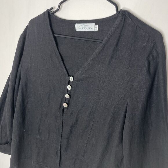 VTG Willow 100% Linen Black Button Top Cardigan Size M Lagenlook Artsy Grunge - Picture 3 of 7